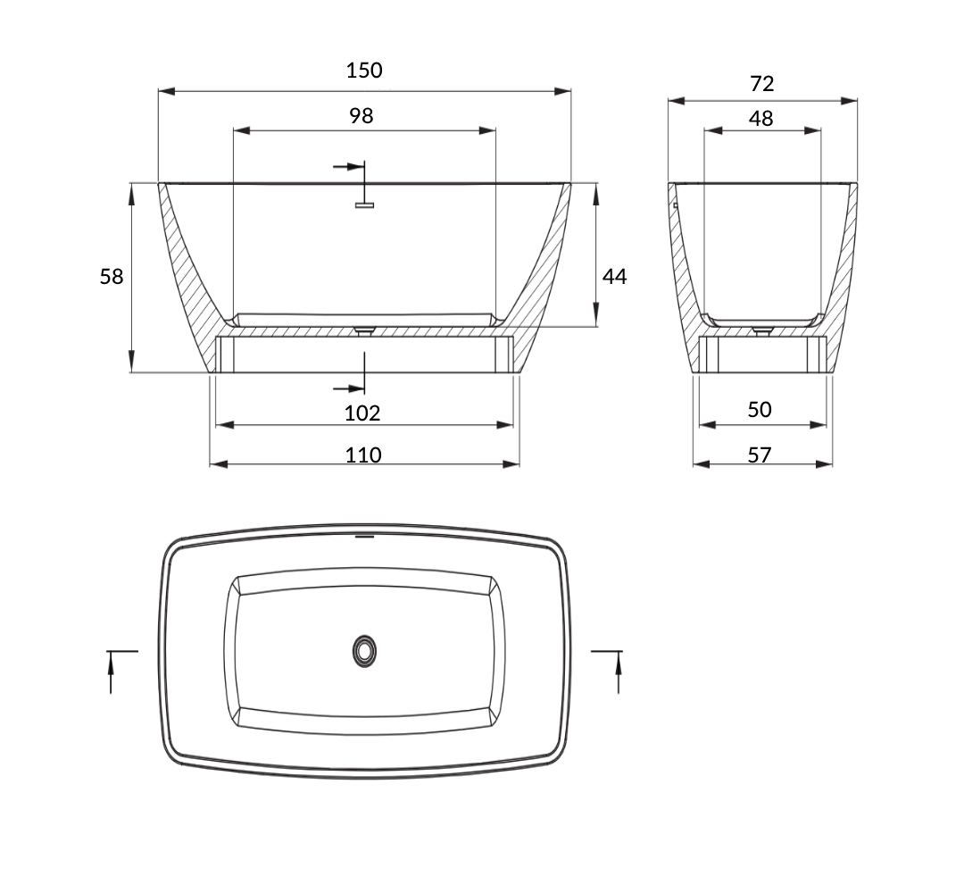 Vasca da bagno Freestanding 150 X 70 cm Arcshop