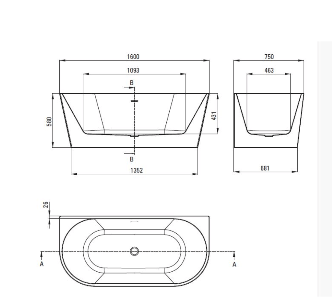 Vasca da bagno freestanding o a parete 160 cm Arcshop