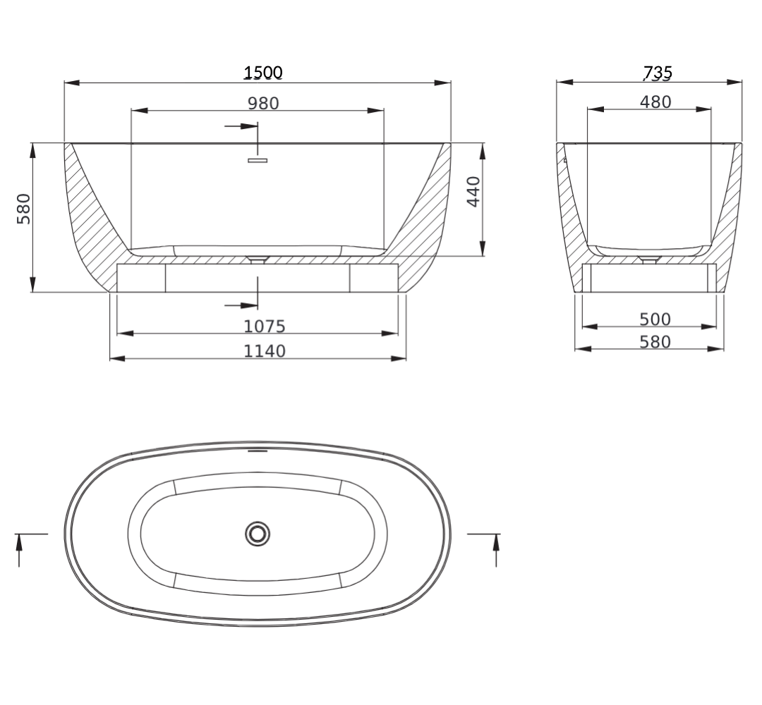 Vasca da bagno 150 cm Freestanding Arcshop