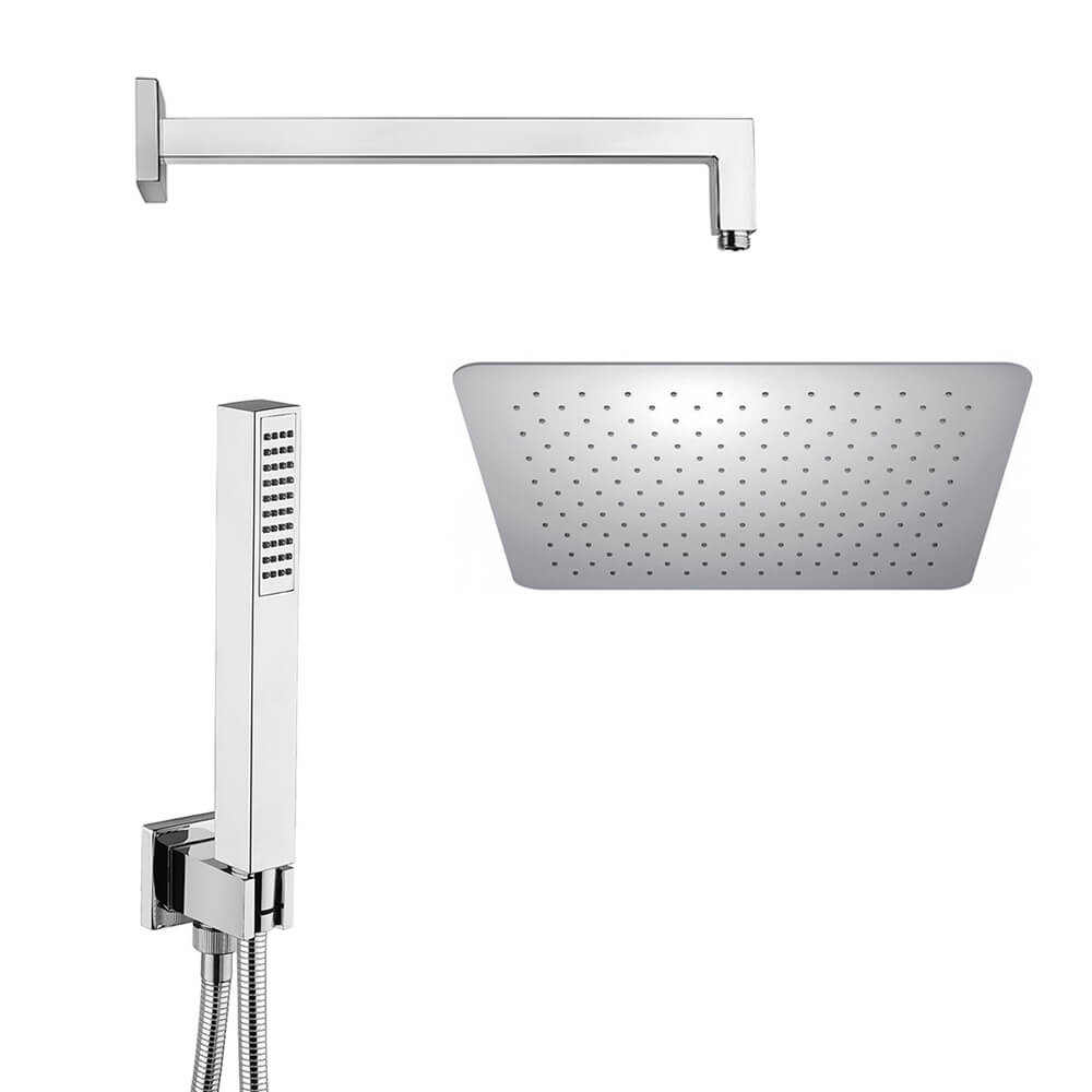 Jacuzzi | rubinetteria set doccia completo di braccio a parete soffione ultraslim quadrato 30X30 e doccetta Arcshop