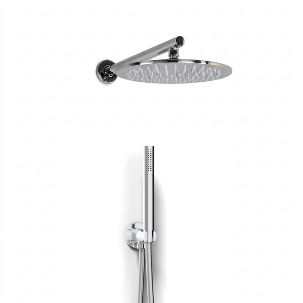 Kit Doccia Cromo con Soffione Tondo Ø 25 Slim, Braccio 35cm, Doccino e Presa Acqua in Ottone