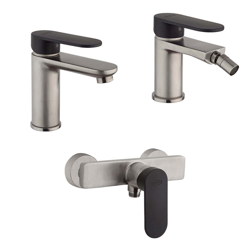 Set rubinetti lavabo bidet e miscelatore esterno doccia Jacuzzi Rubinetteria nichel e nero opaco