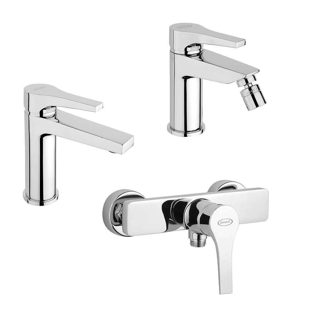 Set miscelatori lavabo + bidet + esterno doccia Jacuzzi | rubinetteria Moonlight ottone cromato per piletta click clack