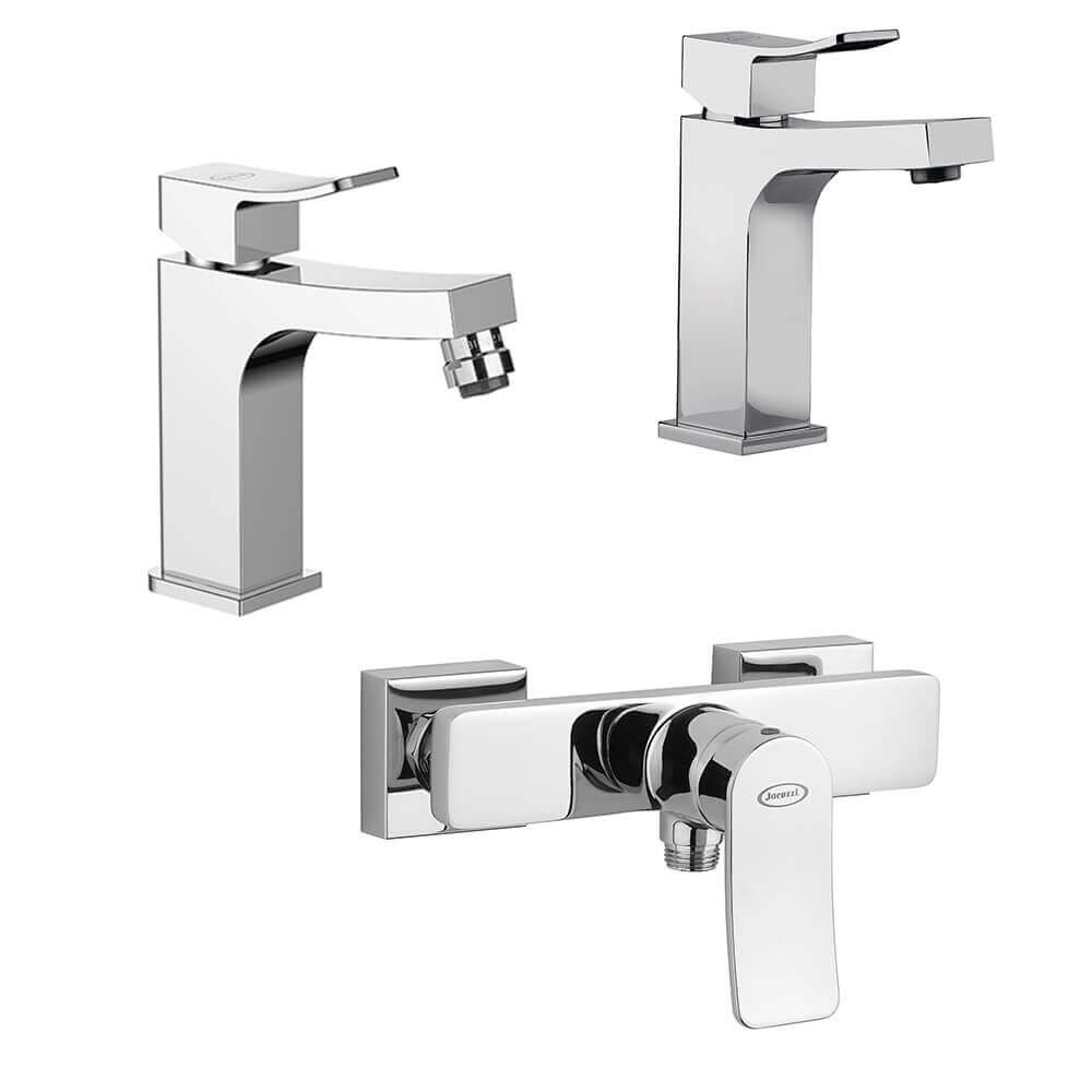 Set miscelatori lavabo + bidet + esterno doccia Jacuzzi | rubinetteria Tank ottone cromato per piletta click clack Arcshop
