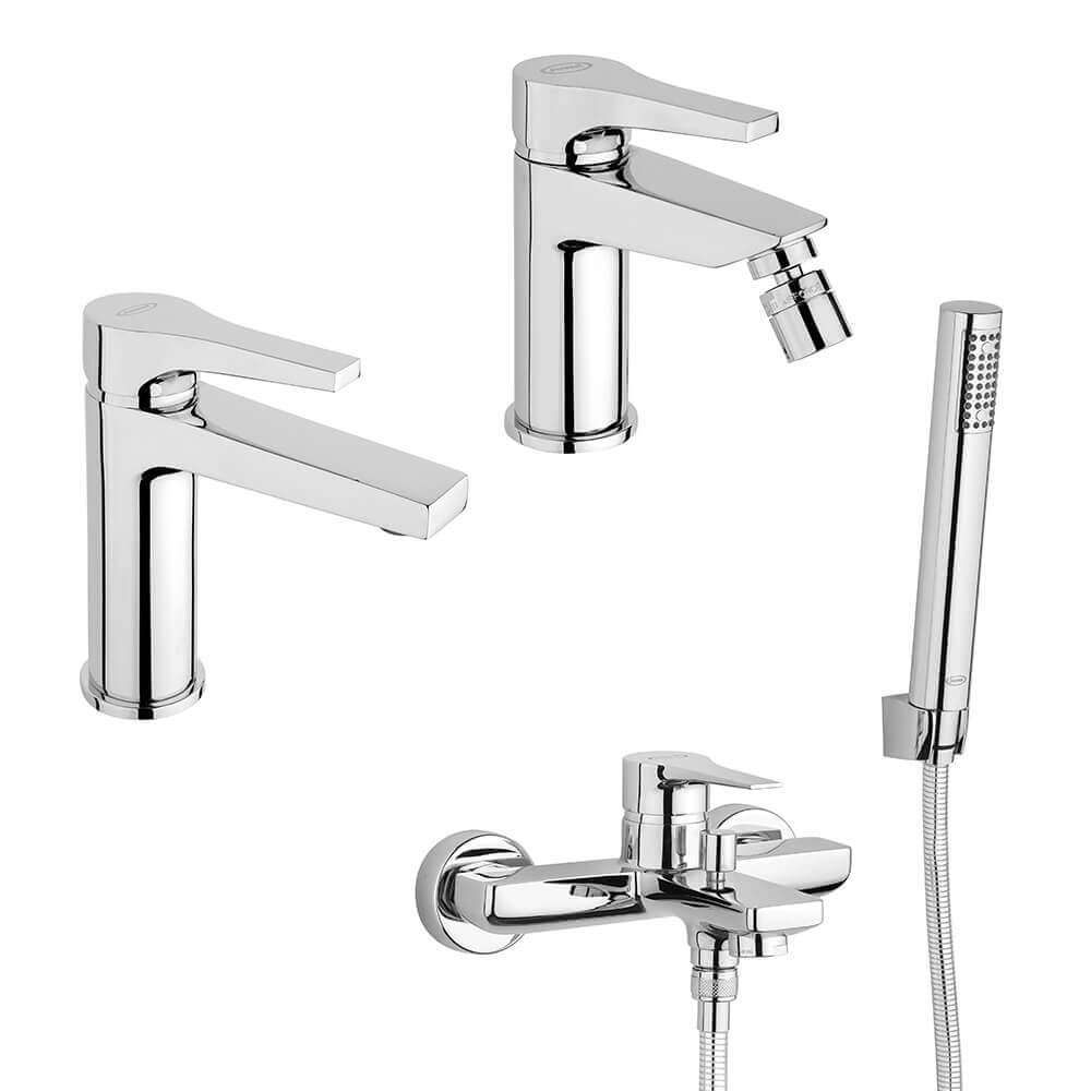 Set miscelatori lavabo + bidet + gruppo vasca Jacuzzi | rubinetteria Moonlight ottone cromato per piletta click clack Arcshop
