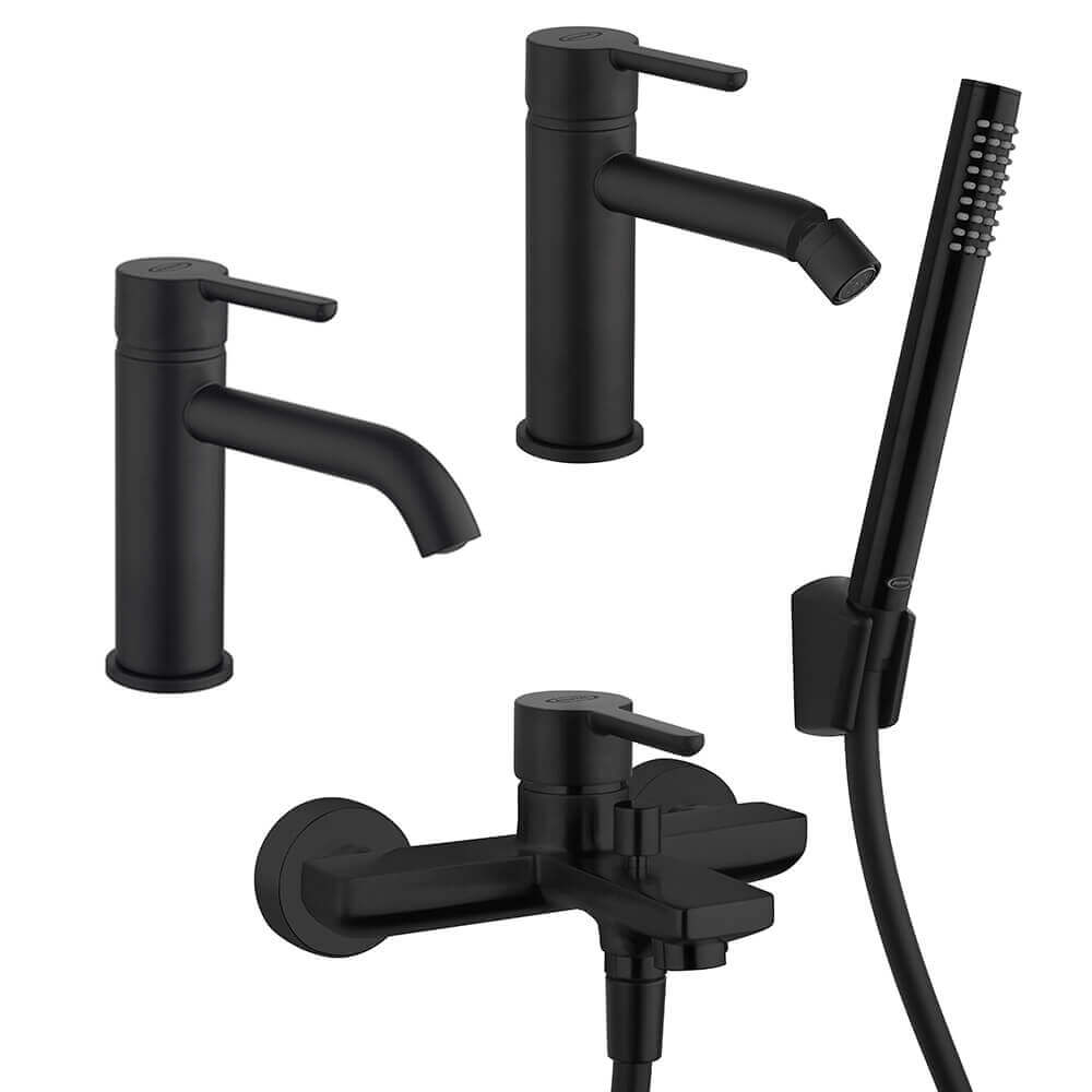 Miscelatori lavabo + bidet + gruppo vasca Jacuzzi | rubinetteria Sunset nero per piletta click clack Arcshop