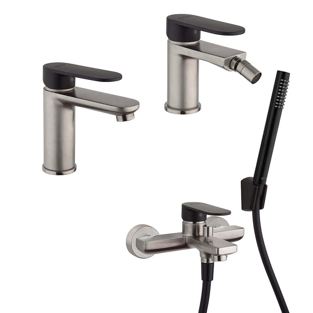 Set rubinetti lavabo bidet e gruppo vasca Jacuzzi Rubinetteria nichel e nero opaco Arcshop