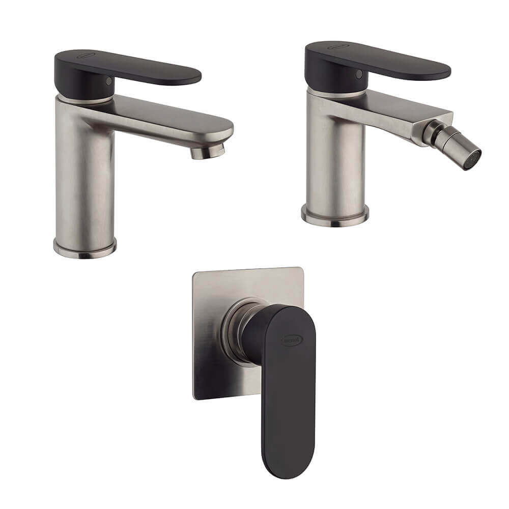 Set rubinetti lavabo bidet e miscelatore incasso doccia Jacuzzi Rubinetteria nichel e nero opaco