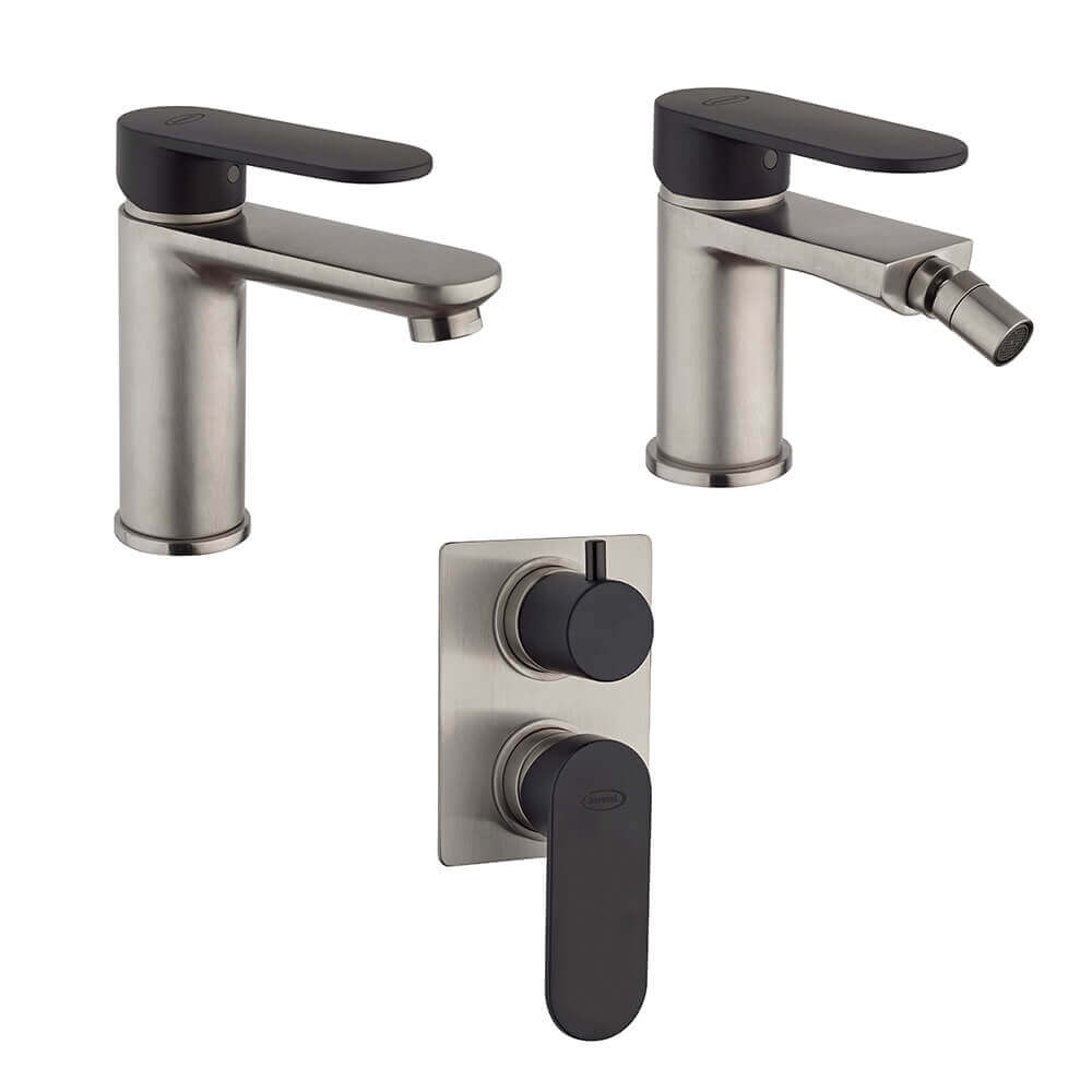 Set rubinetti lavabo bidet e miscelatore incasso doccia con deviatore Jacuzzi Rubinetteria nichel e nero opaco