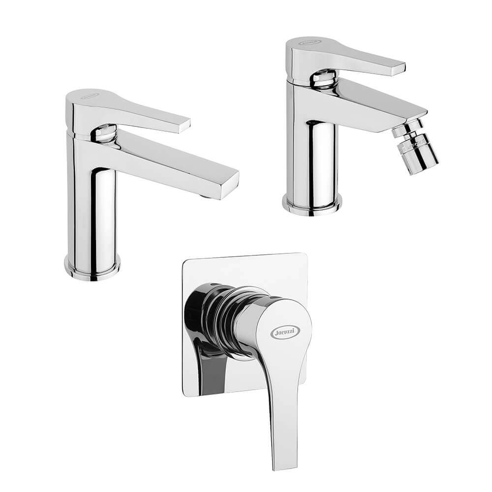 Set miscelatori lavabo + bidet + incasso doccia Jacuzzi | rubinetteria Moonlight ottone cromato per piletta click clack