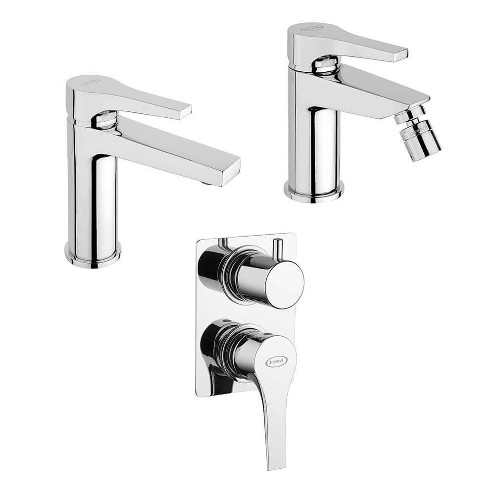 Set miscelatori lavabo + bidet + incasso doccia con deviatore Jacuzzi | rubinetteria Moonlight ottone cromato per piletta click clack Arcshop