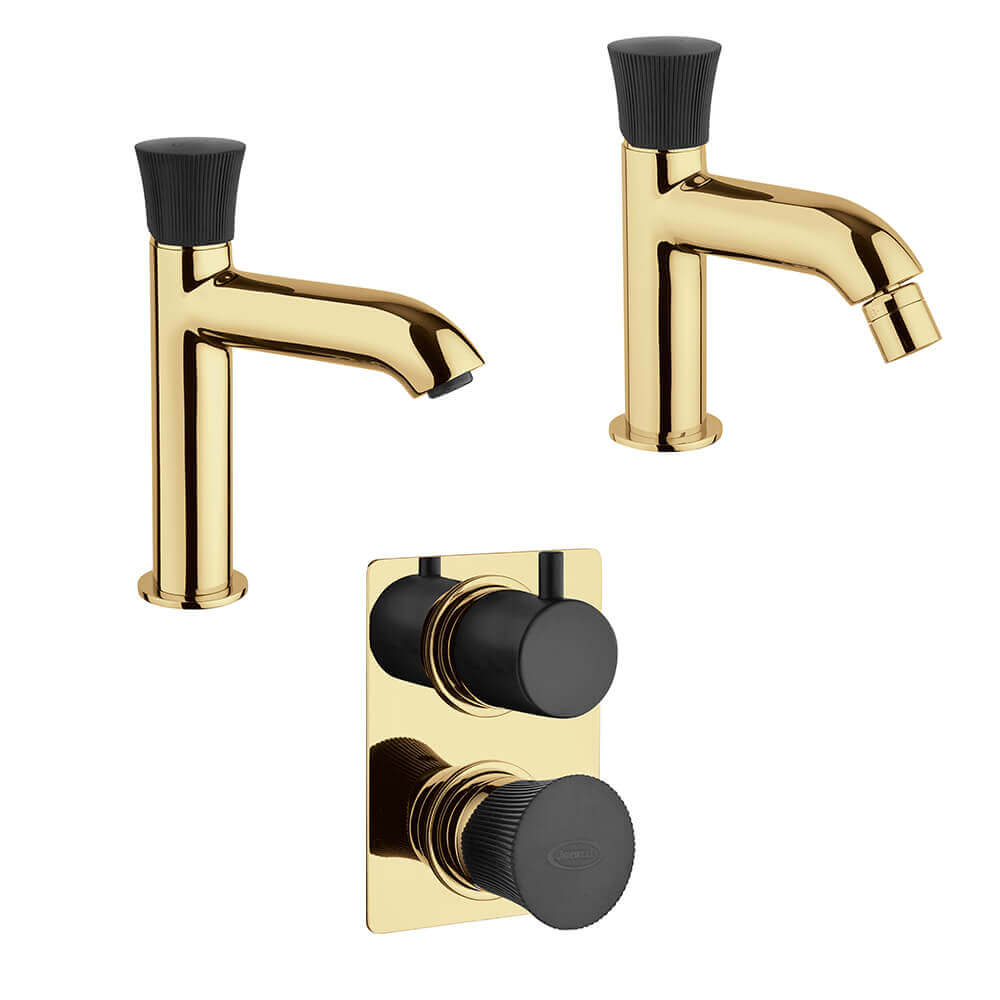 Set rubinetti Jacuzzi oro spazzolato e nero serie Illumina Lavabo bidet ed incasso doccia con deviatore Arcshop
