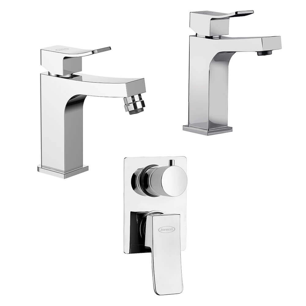 Set miscelatori lavabo + bidet + incasso doccia con deviatore Jacuzzi | rubinetteria Tank ottone cromato per piletta click clack Arcshop