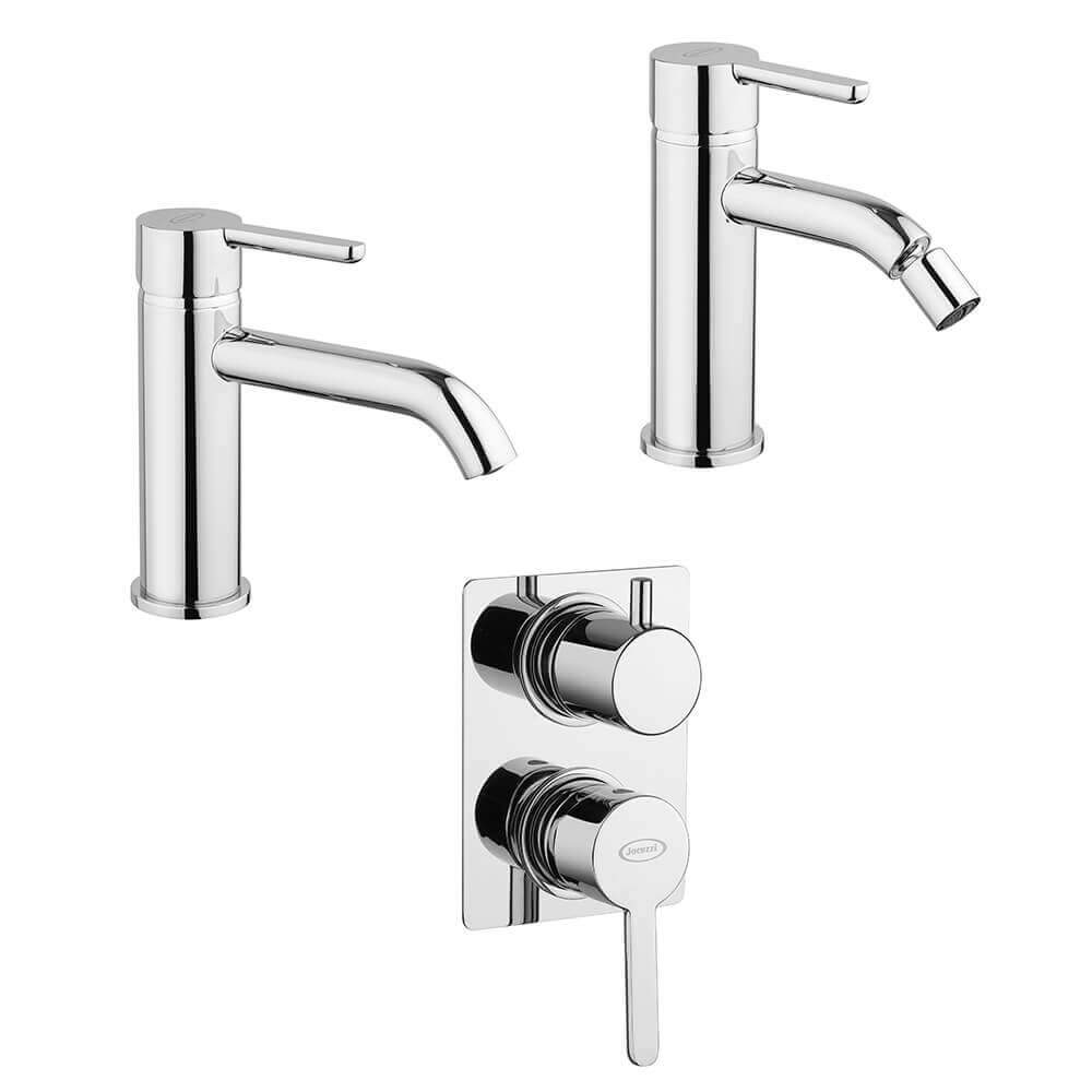 Set miscelatori lavabo + bidet + incasso doccia con deviatore Jacuzzi | rubinetteria Sunset ottone cromato per piletta click clack Arcshop