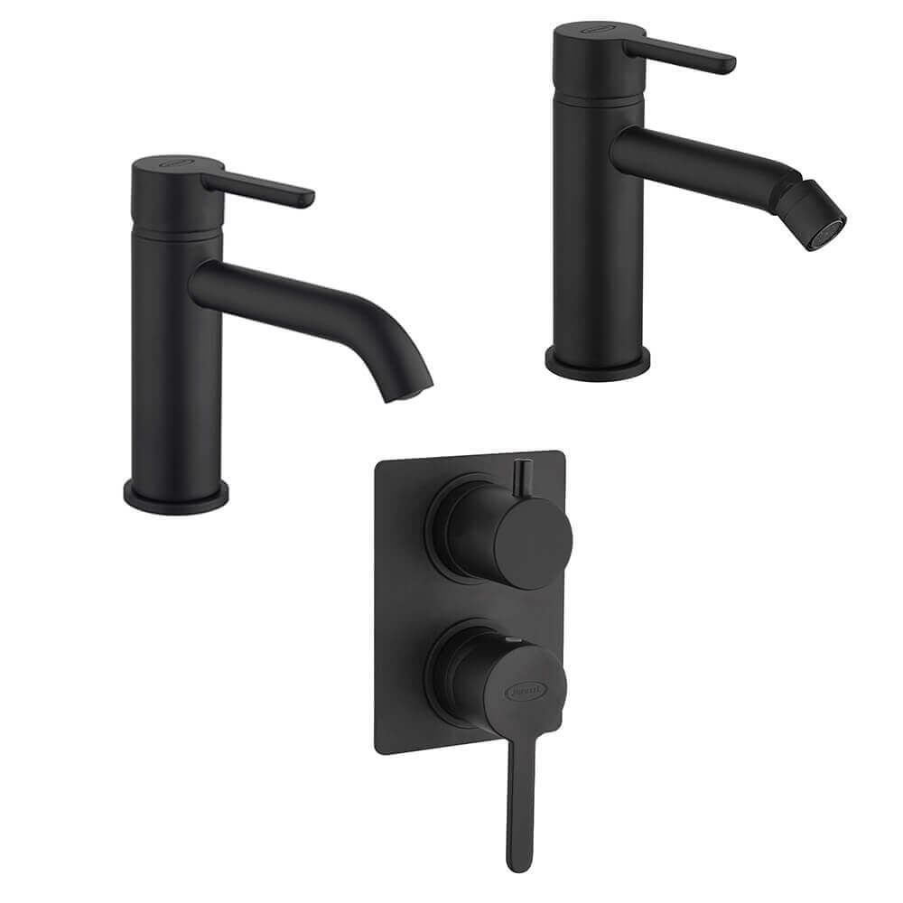 Miscelatori lavabo + bidet + incasso doccia con deviatore Jacuzzi | rubinetteria Sunset nero per piletta click clack