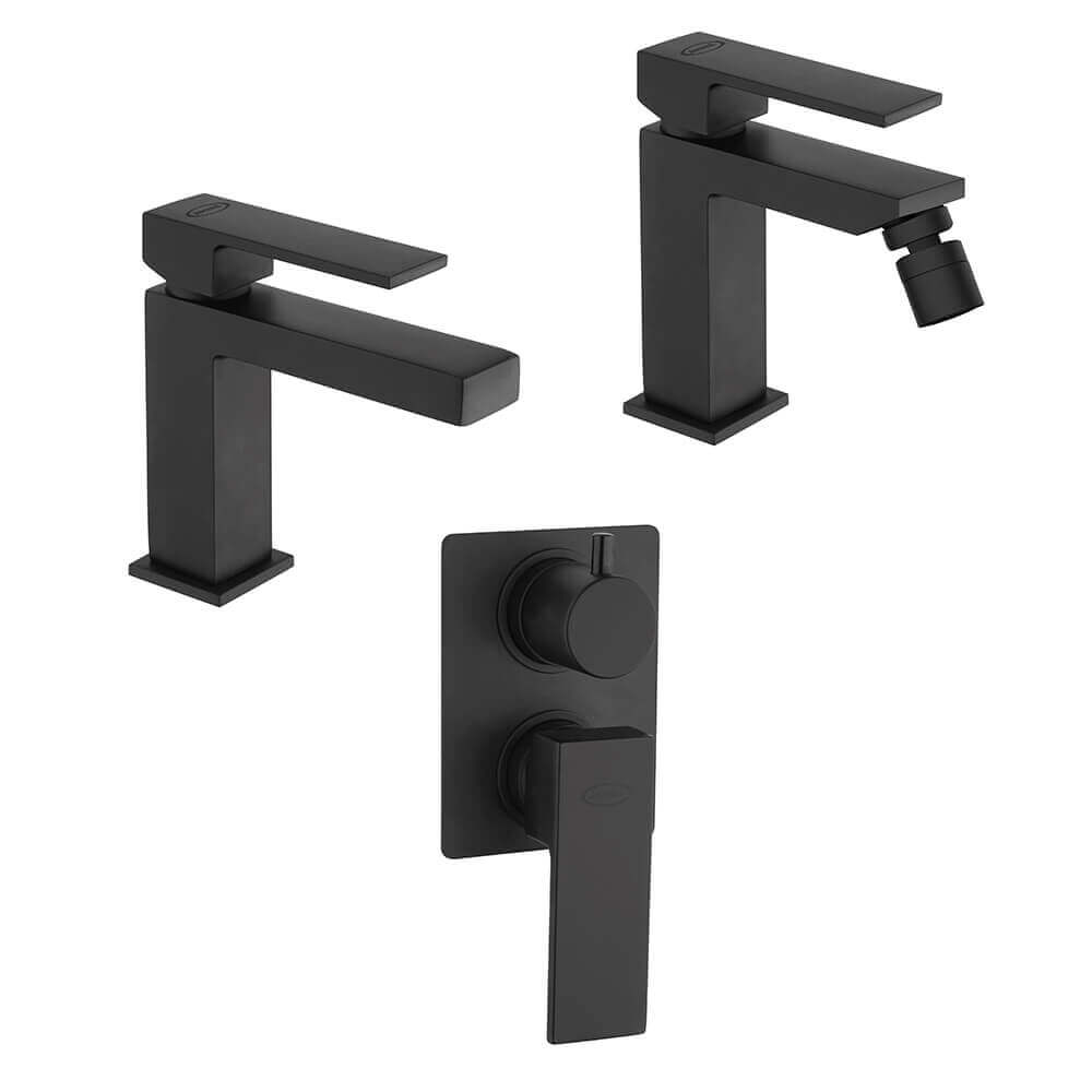 Set miscelatori Jacuzzi Rubinetteria nero opaco lavabo bidet e doccia incasso con deviatore serie Twinkle Arcshop