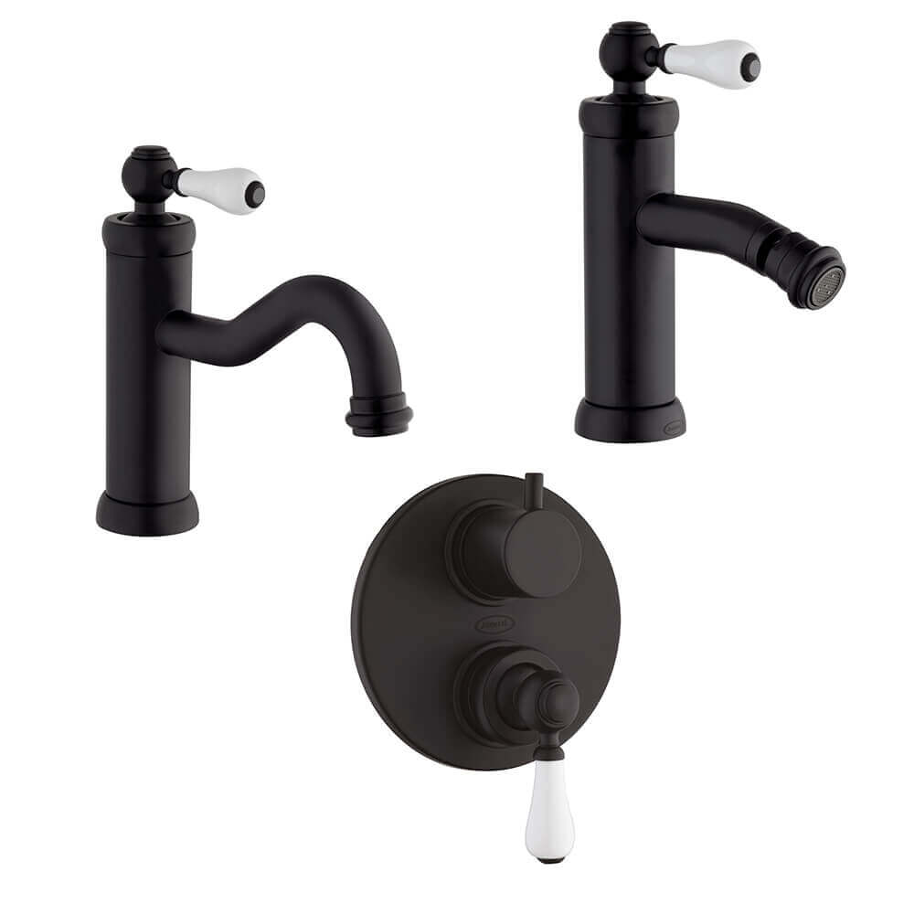 Kit miscelatori lavabo bidet e incasso doccia con deviatore serie Tosca nero opaco Jacuzzi Rubinetteria Arcshop
