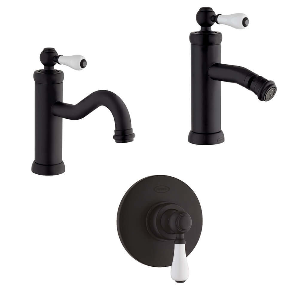 Set miscelatori lavabo bidet e doccia incasso Jacuzzi Rubinetteria serie Tosca color nero opaco