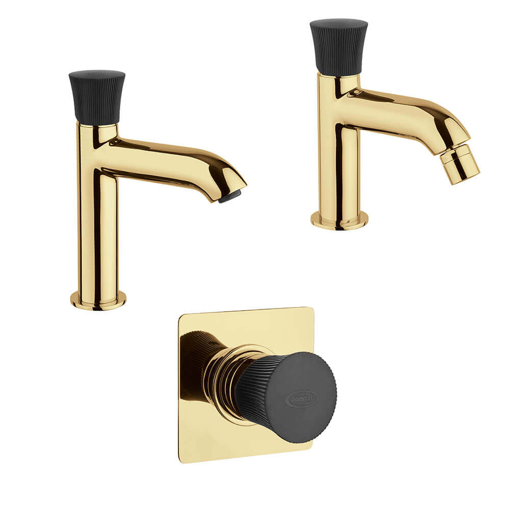 Set miscelatori oro spazzolato e nero lavabo bidet e incasso doccia Jacuzzi Illumina