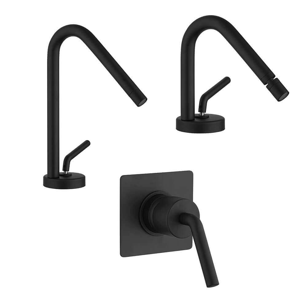 Set Jacuzzi Rubinetteria lavabo bidet e doccia incasso serie Lumos nero opaco