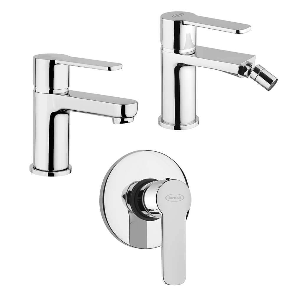 Set miscelatori lavabo + bidet + incasso doccia Jacuzzi | rubinetteria Eolo ottone cromato per piletta click clack