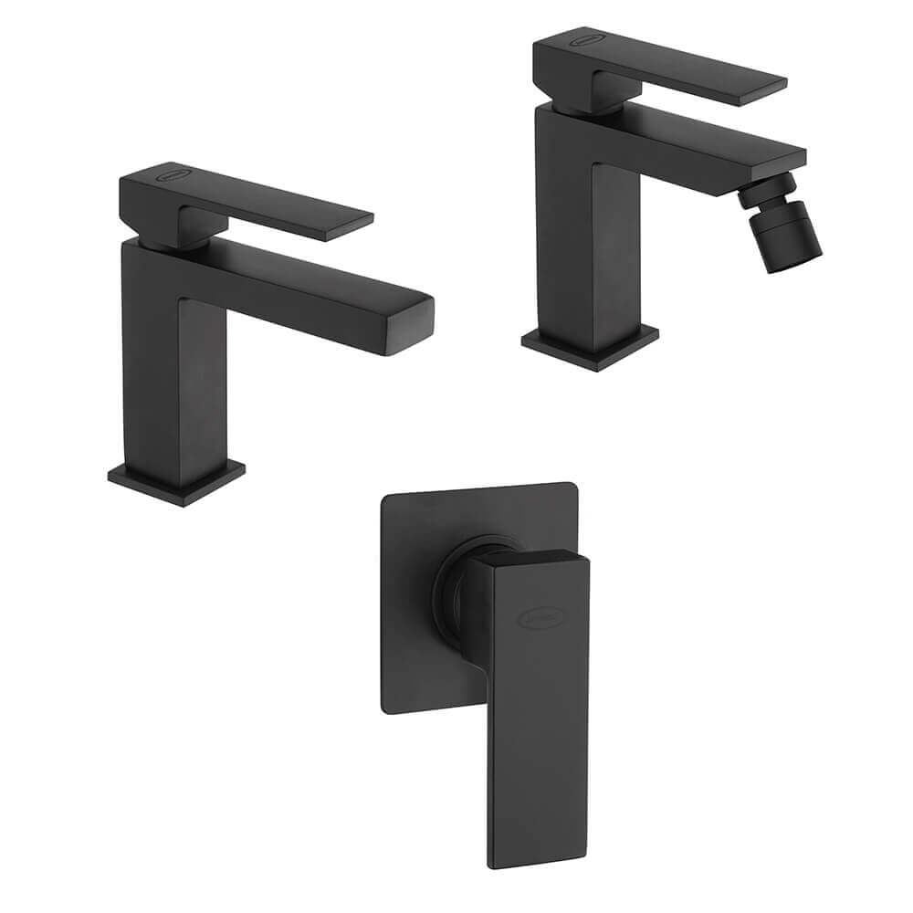 Set miscelatori nero opaco lavabo bidet e doccia incasso Twinkle Jacuzzi Rubinetteria Arcshop