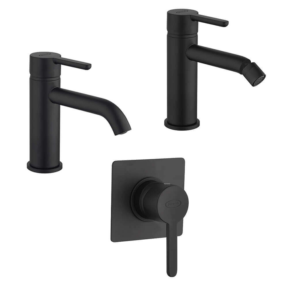Miscelatori lavabo + bidet + incasso doccia Jacuzzi | rubinetteria Sunset nero per piletta click clack