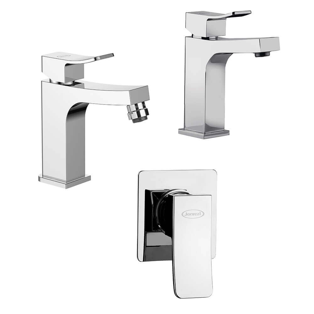 Set miscelatori lavabo + bidet + incasso doccia Jacuzzi | rubinetteria Tank ottone cromato per piletta clic clac Arcshop