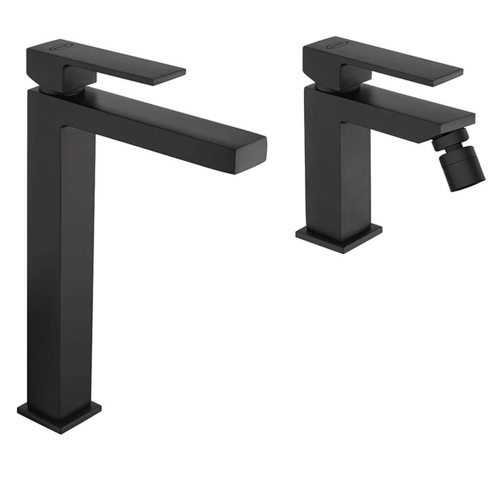 Coppia rubinetti per lavabo alto e bidet Twinkle di Jacuzzi Rubinetteria nero opaco per piletta click clack Arcshop