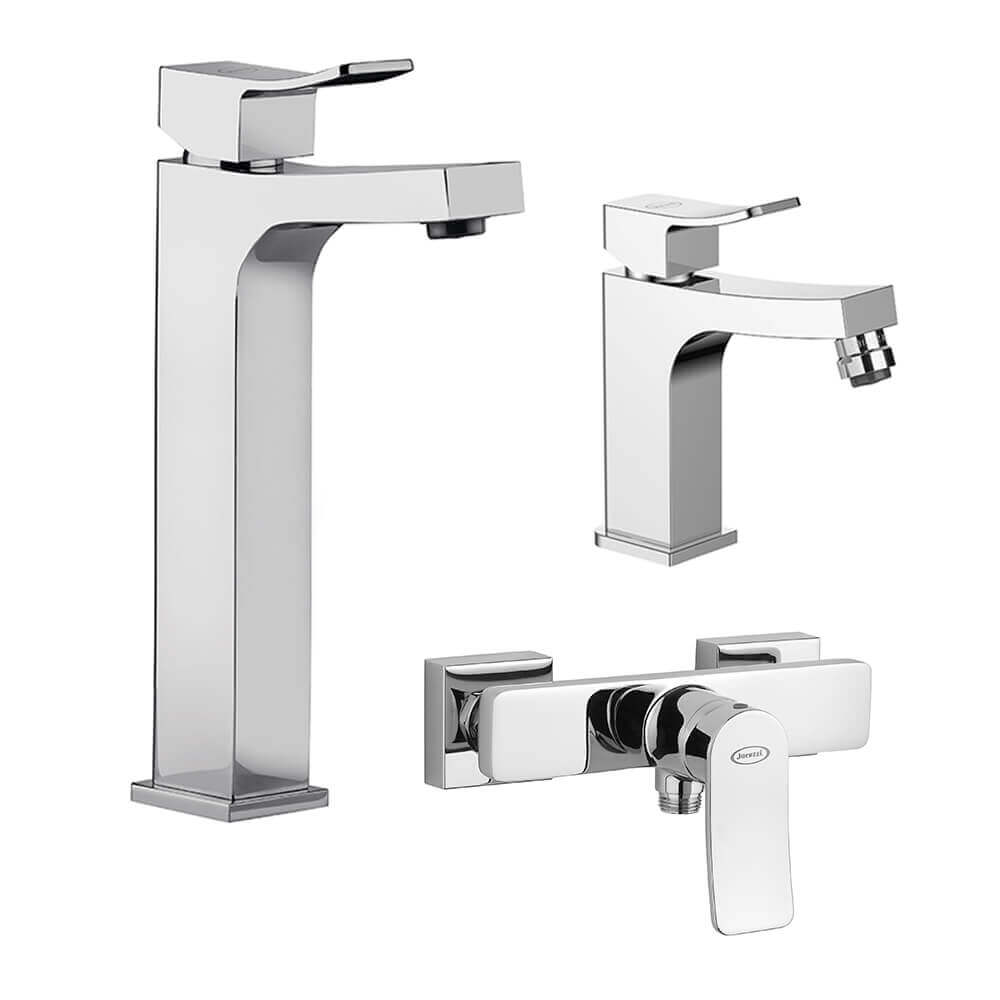 Miscelatore lavabo alto + bidet + esterno doccia Jacuzzi | rubinetteria Tank ottone cromato per piletta click clack