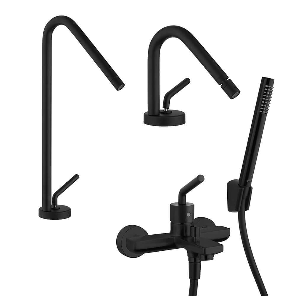 Set Jacuzzi Rubinetteria lavabo alto bidet e gruppo vasca nero opaco modello Lumos
