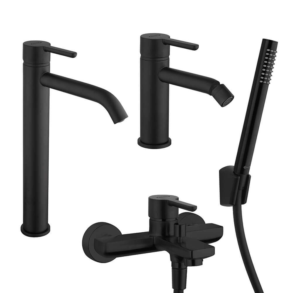 Miscelatori lavabo alto bidet e gruppo vasca Jacuzzi | rubinetteria Sunset ottone nero per piletta click clack Arcshop