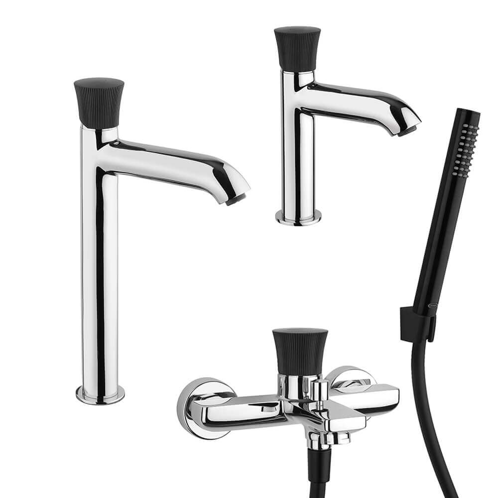 Set Rubinetteria Jacuzzi lavabo alto bidet e gruppo vasca serie Illumina