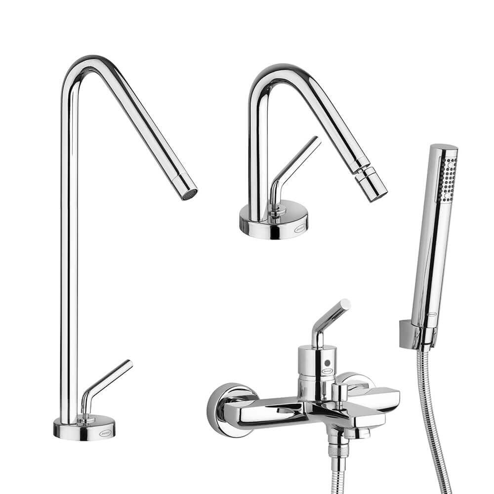 Miscelatori serie Lumos lavabo alto bidet e gruppo vasca Jacuzzi Rubinetteria