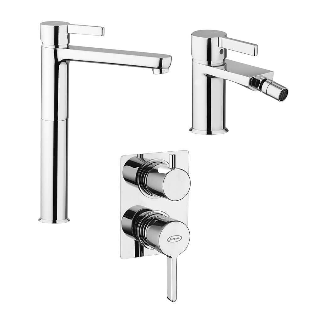 Set miscelatori Fiamma lavabo alto bidet e doccia incasso con deviatore Jacuzzi Rubinetteria