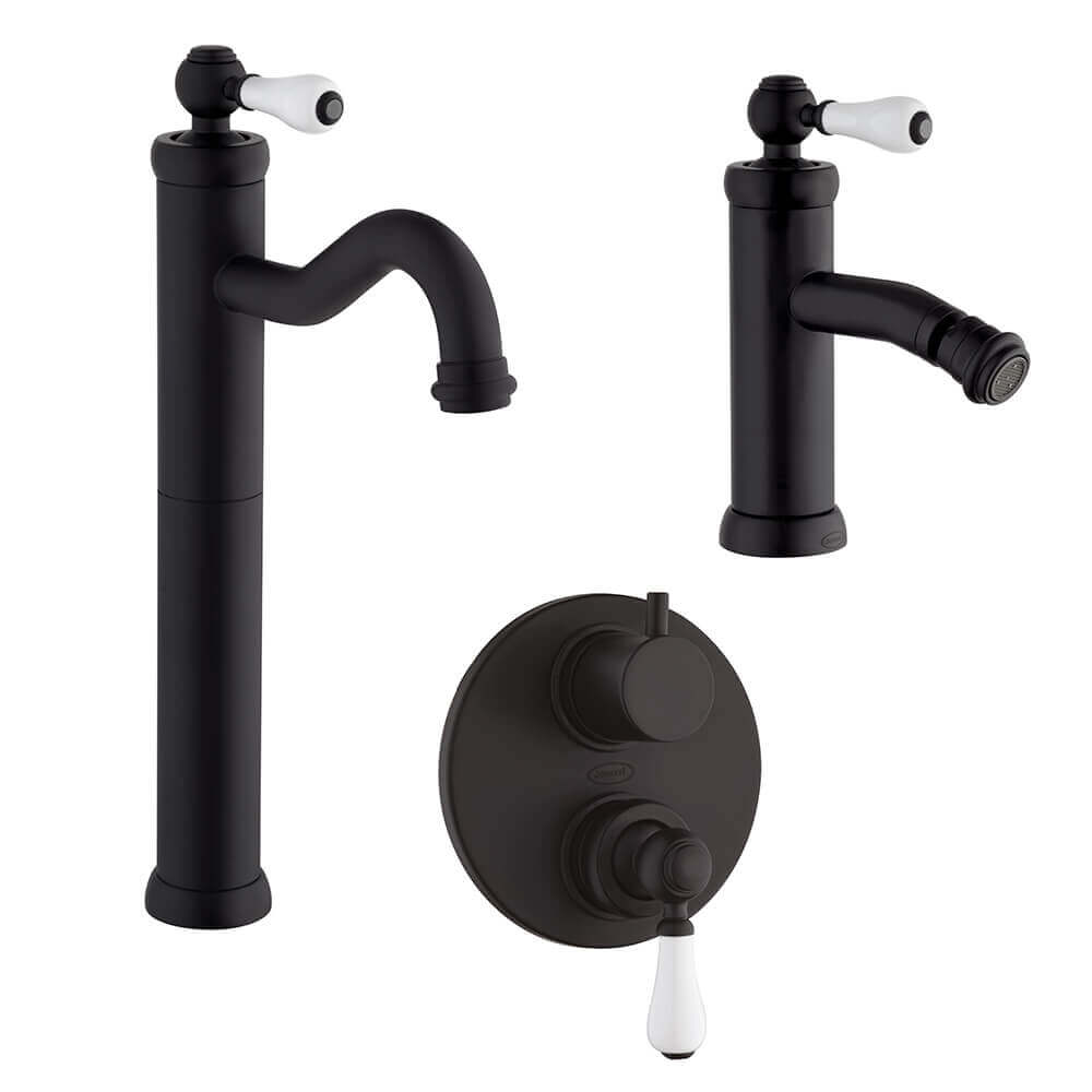 Miscelatori lavabo alto bidet e doccia incasso con deviatore Jacuzzi Rubinetteria modello Tosca nero opaco Arcshop