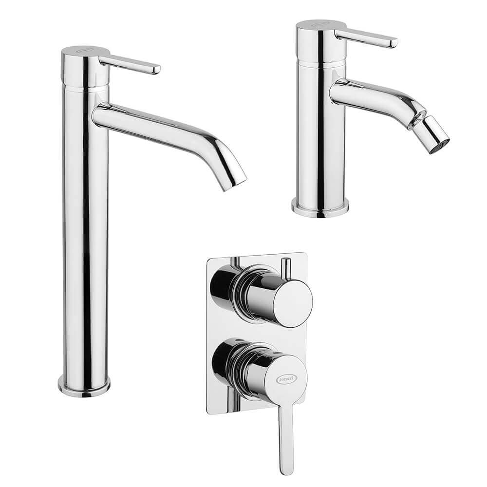 Set miscelatori lavabo alto + bidet + incasso doccia con deviatore Jacuzzi | rubinetteria Sunset ottone cromato per piletta click clack Arcshop