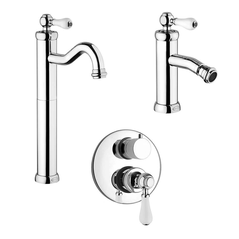 Set miscelatori Tosca di Jacuzzi Rubinetteria lavabo alto bidet ed incasso doccia con deviatore