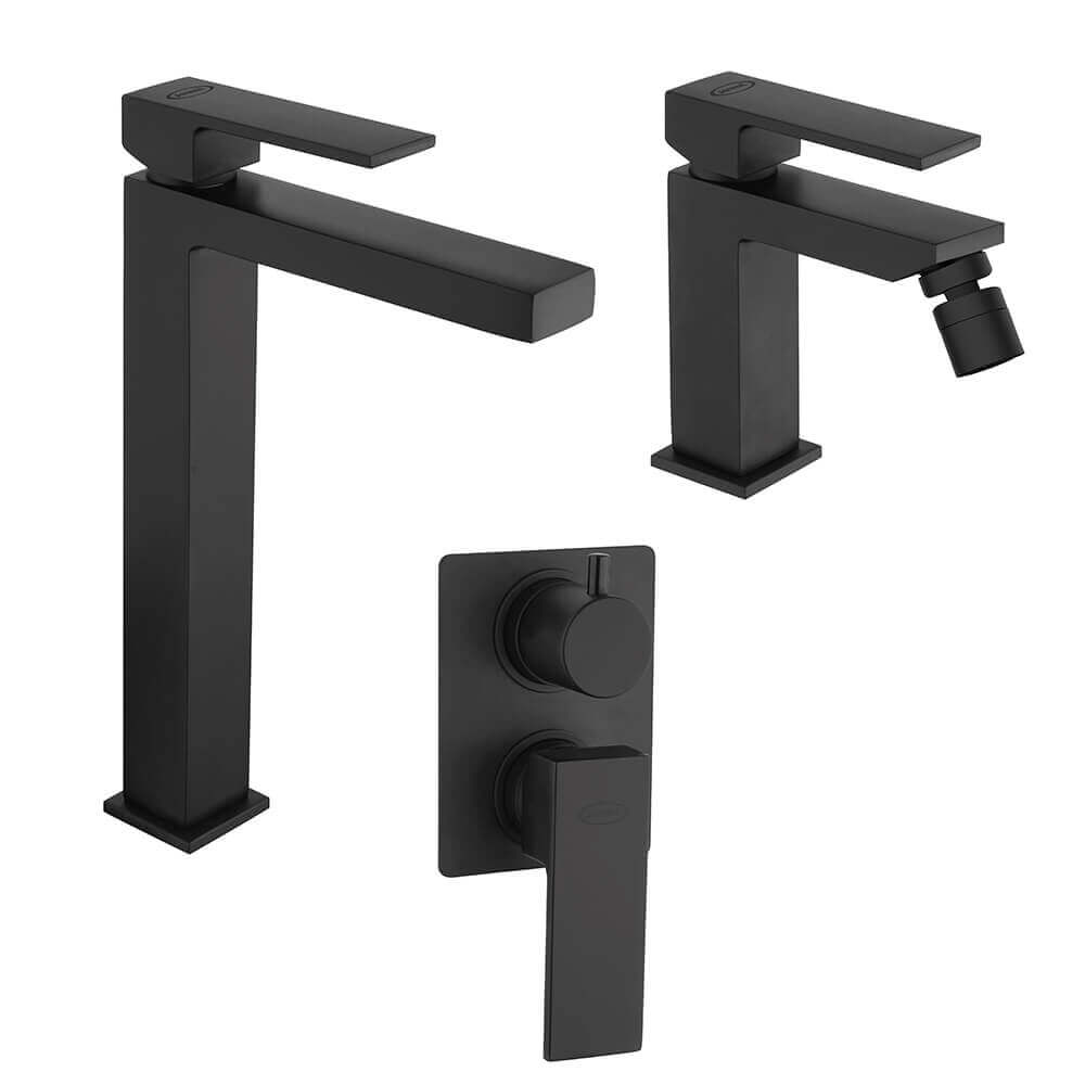 Set miscelatori Lavabo alto bidet e doccia incassocon deviatore nero opaco Jacuzzi Rubinetteria Arcshop