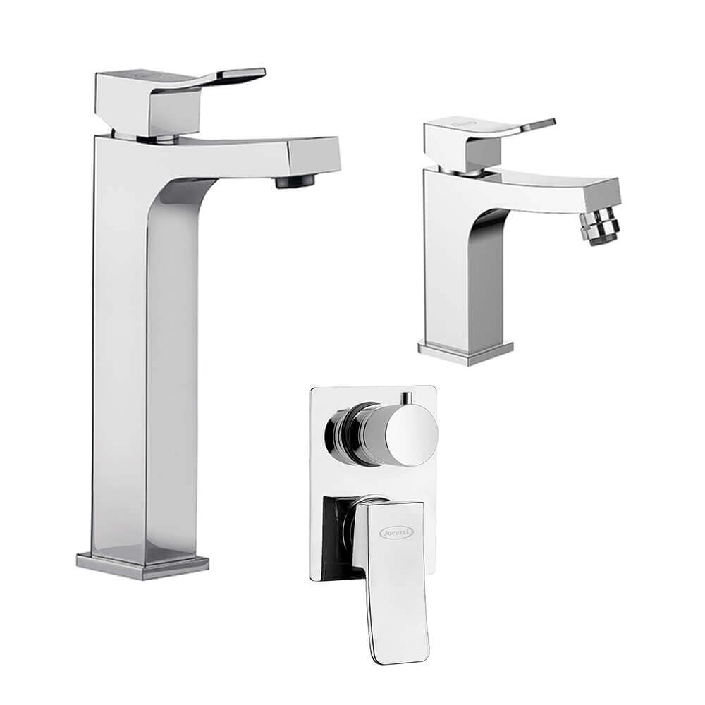Miscelatore lavabo alto + bidet + incasso doccia con deviatore Jacuzzi | rubinetteria Tank ottone cromato per piletta click clack