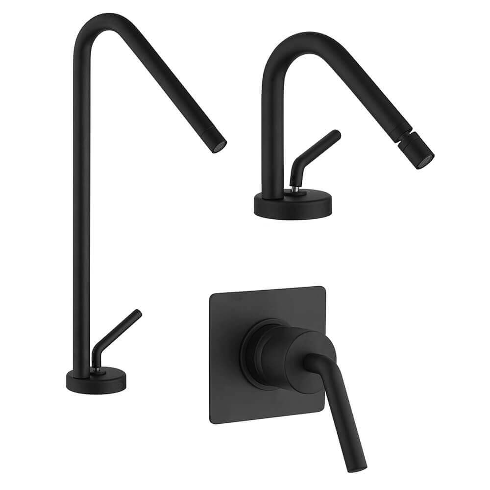 Set miscelatori lavabo alto bidet e incasso doccia nero opaco Lumos di Jacuzzi Rubinetteria