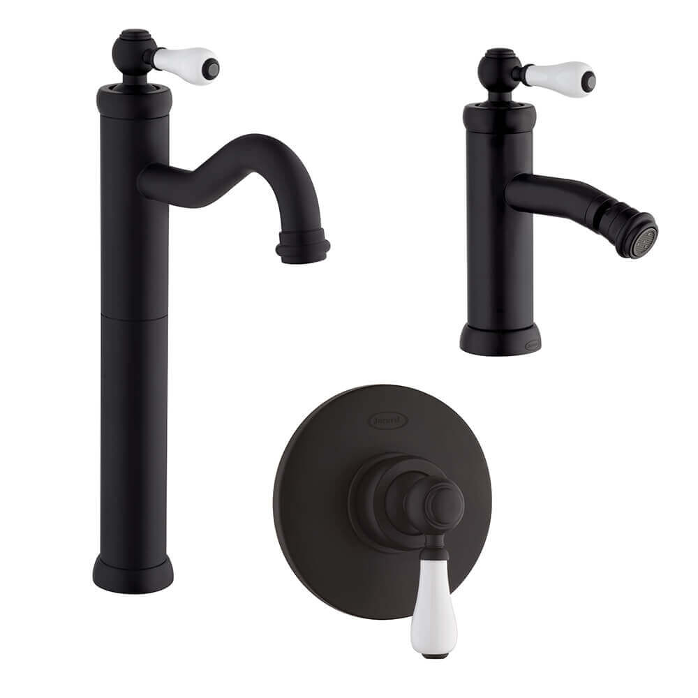 Set rubinetti lavabo tipo alto bidet e incasso doccia nero opaco serie Tosca di Jacuzzi Rubinetteria