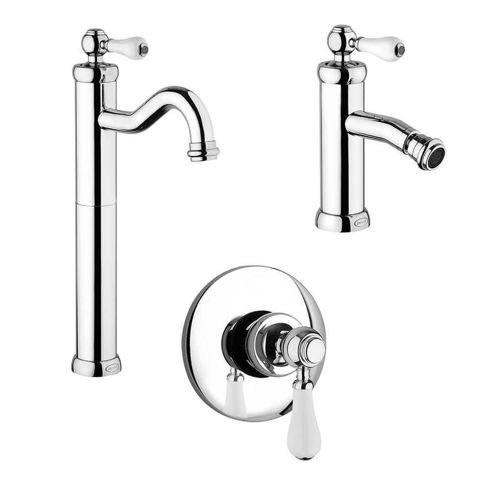 Kit miscelatori Jacuzzi Rubinetteria lavabo alto bidet e incasso doccia modello Tosca