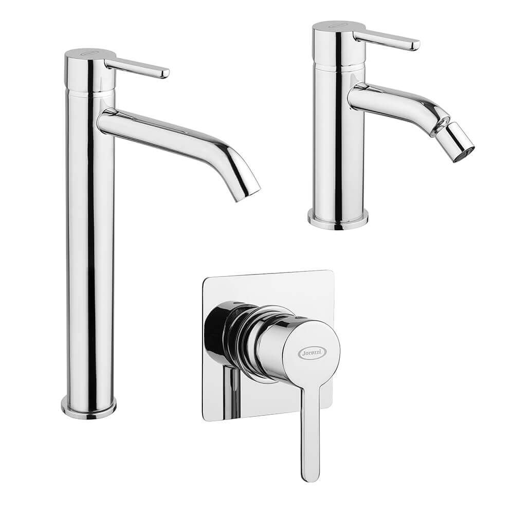 Set miscelatori lavabo alto + bidet + incasso doccia Jacuzzi | rubinetteria Sunset ottone cromato per piletta click clack Arcshop