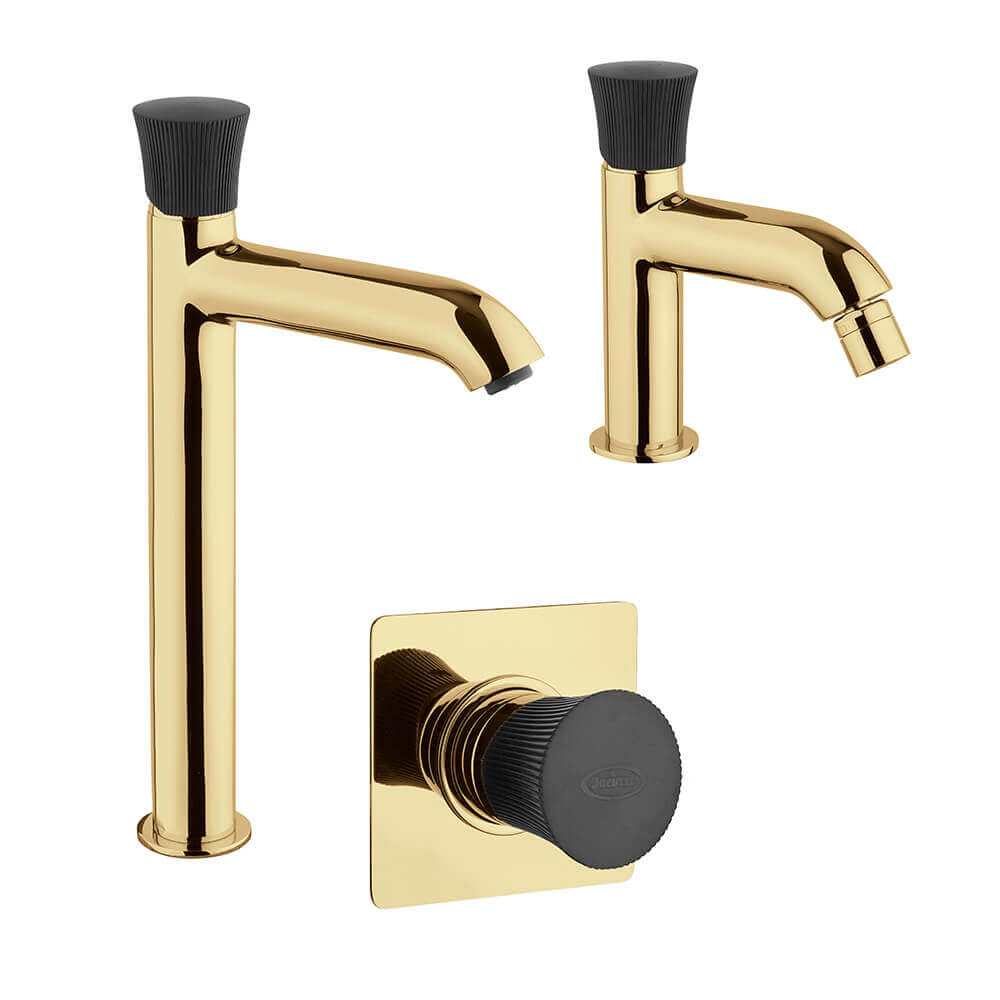 Set miscelatori Jacuzzi Rubinetteria lavabo alto bidet e doccia incasso oro spazzolato serie Illumina