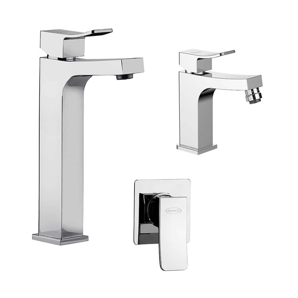 Miscelatore lavabo alto + bidet + incasso doccia Jacuzzi | rubinetteria Tank ottone cromato per piletta click clack