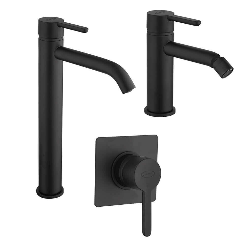 Set miscelatori lavabo alto bidet e incasso doccia nero opaco Jacuzzi | rubinetteria Sunset