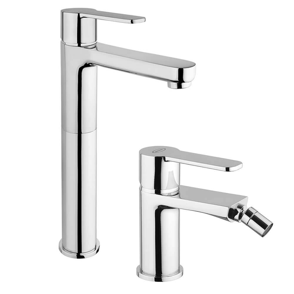 Set miscelatori lavabo alto + bidet Jacuzzi | rubinetteria Eolo ottone cromato per piletta click clack Arcshop