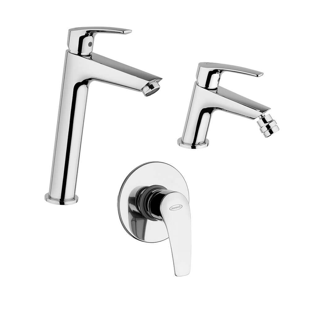 Miscelatori in set Lucente Jacuzzi | Rubinetteria incasso doccia lavabo alto e bidet per piletta click clack
