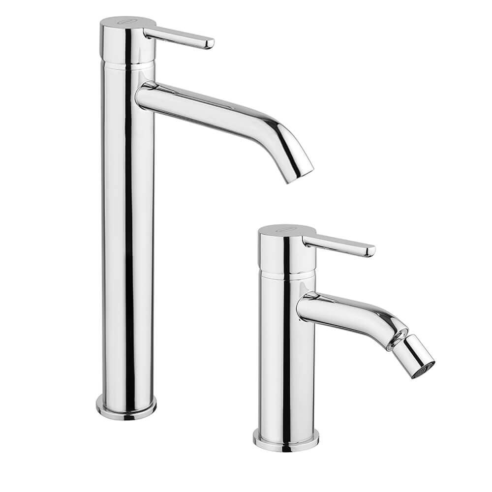 Set miscelatori lavabo alto + bidet Jacuzzi | rubinetteria Sunset ottone cromato per piletta click clack